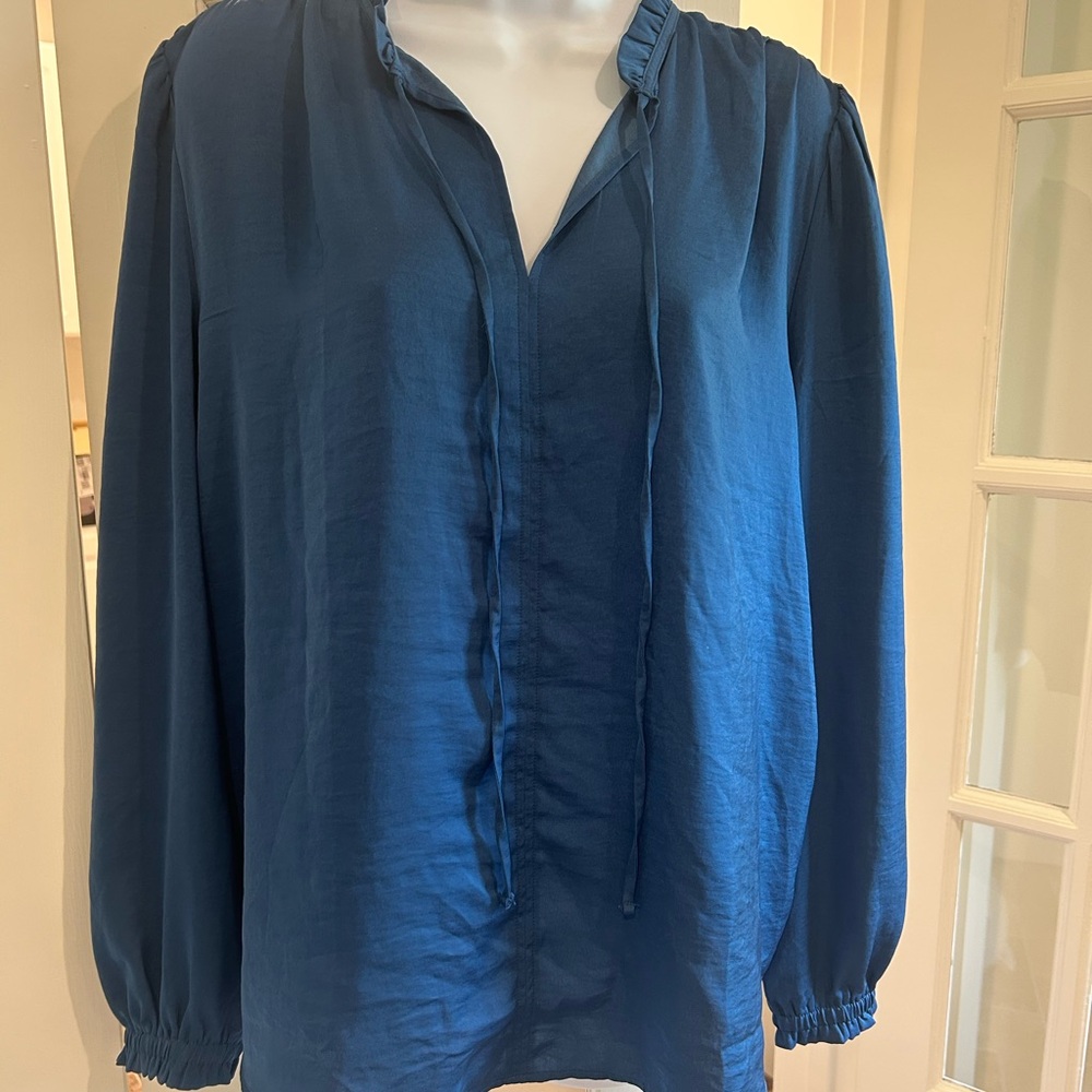 LOFT Blue Long Sleeve Relaxed Blouse